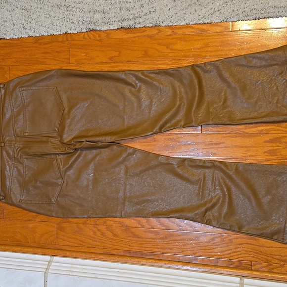 PAIGE Women's Tan Faux Leather Flare Pants (Color Dark Argan) - Picture 8 of 10